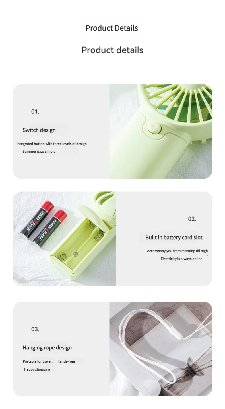 MEET SUN Portable Fan Convenient Creative Small Fan Pocket Hand-held Fan Lightweight AA Battery Handheld Mini Fan Air Coolers